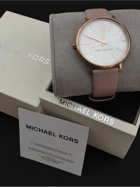 Michael Kors Pink Leather Strap Rose Gold Case Watch